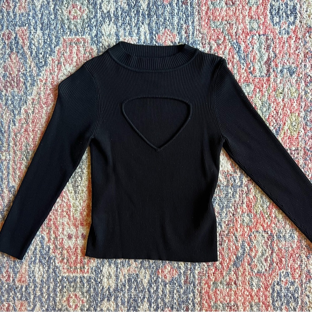Zara Knit Black Long Sleeve Top with Cut Out Detail